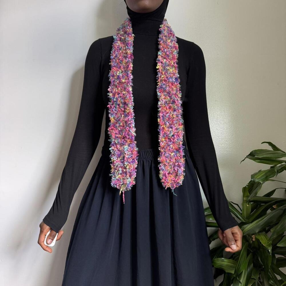 Vintage‎ Multi-coloured crochet fuzzy scarf